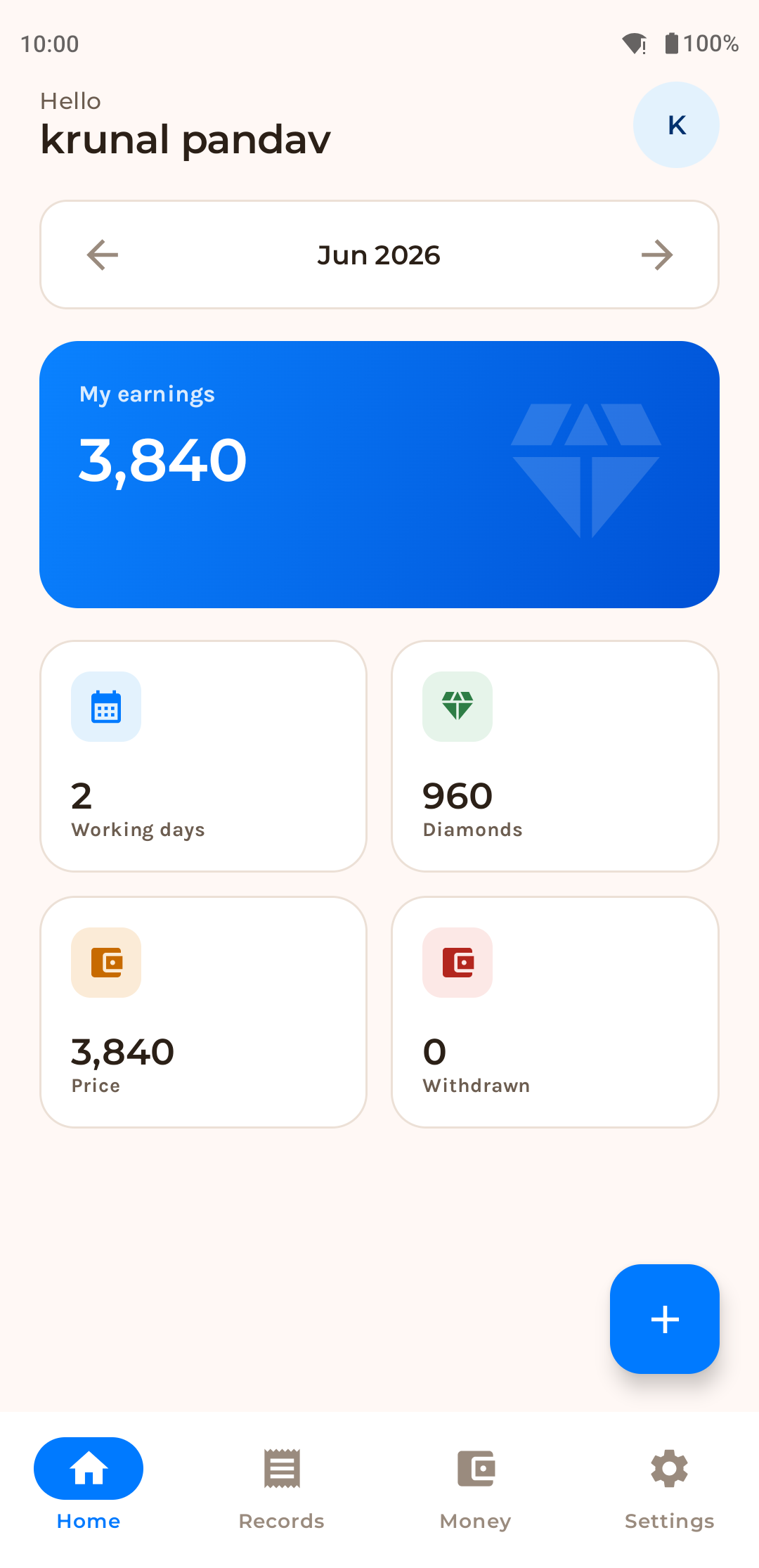 Diamond Work Book dashboard