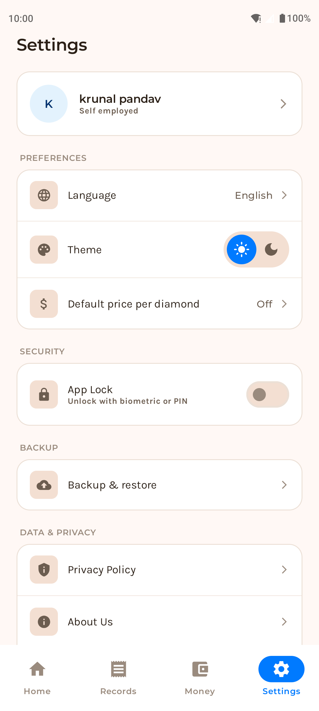 Settings and language