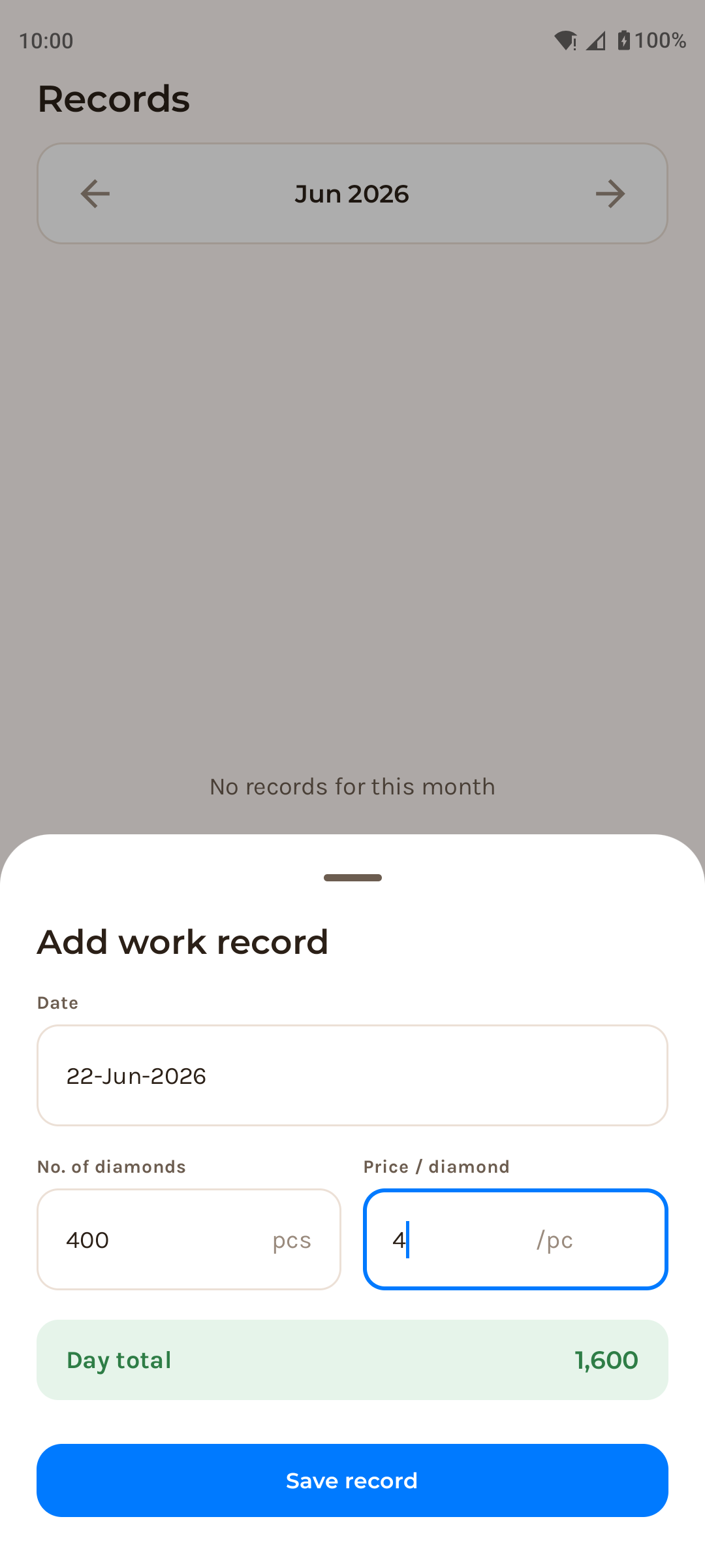 Quick-add work from the dashboard